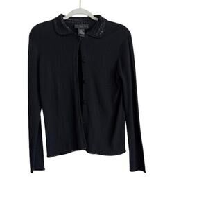 August Silk‎ Women Cardigan Button Up Long Sleeve 100% Silk SMALL BEADED Sweater
